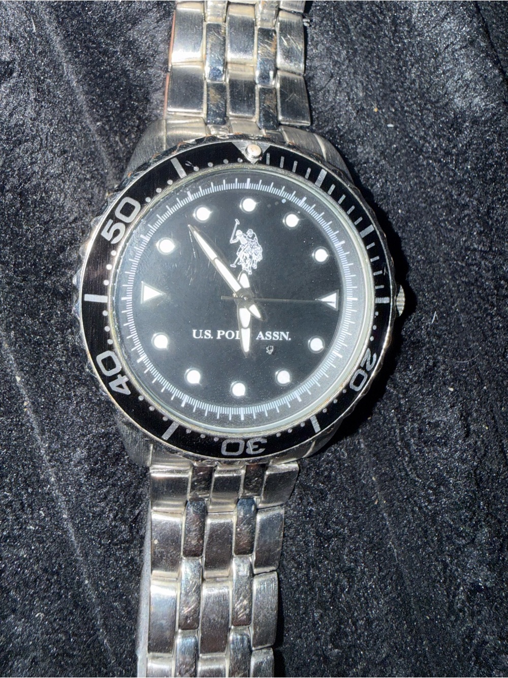 U.S. Polo Assn. Silver Stainless Steel Watch with Black Dial